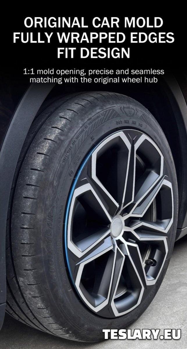 TESLA MODEL Y 19" UNIQUE S14 FULL COVER WHEEL HUBS BLACK & SILVER