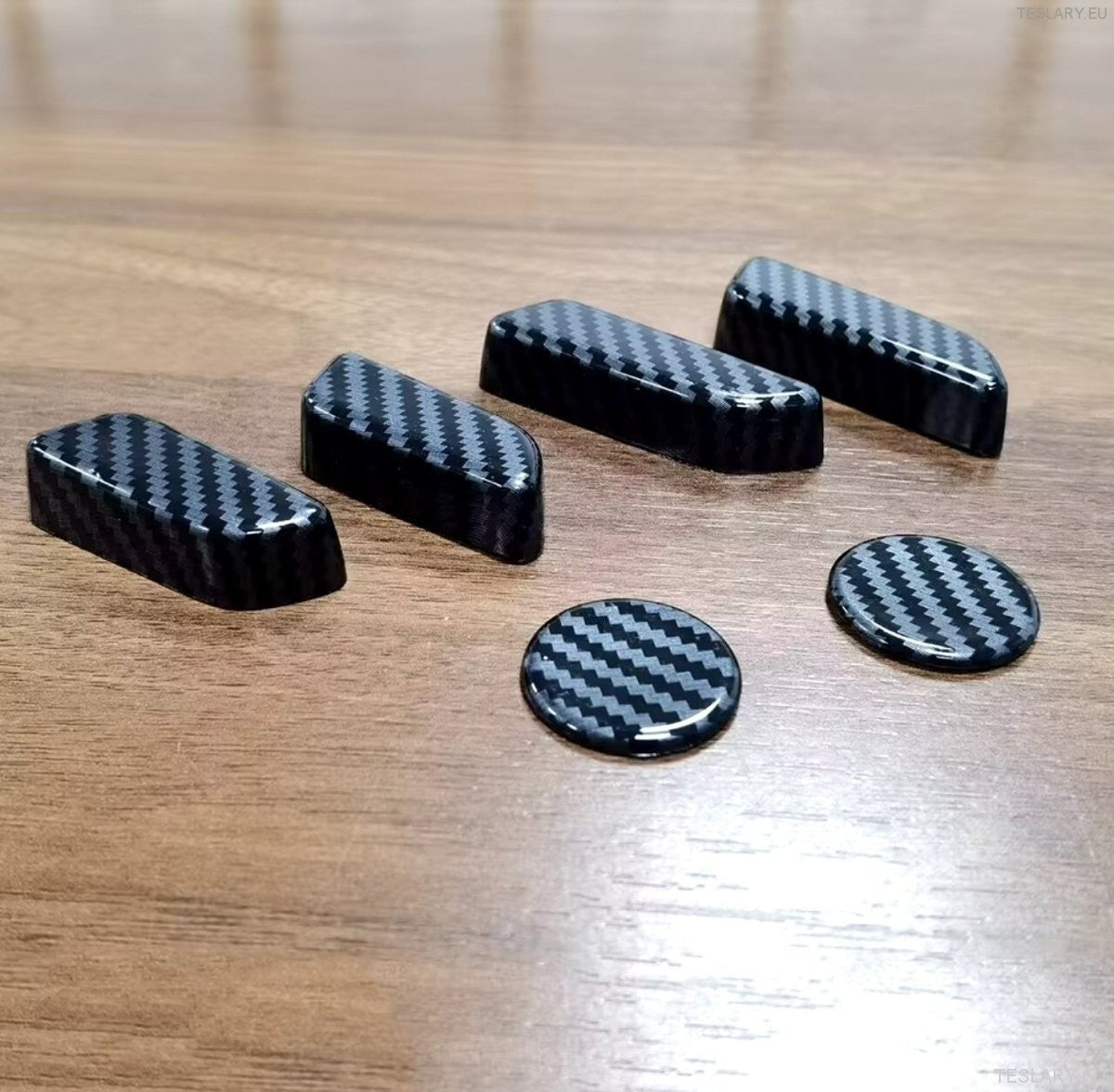 Tesla Model 3 / Y Seat Control Button Full 3D Protective Covers Carbon Fiber Style In Black , Red or Blue