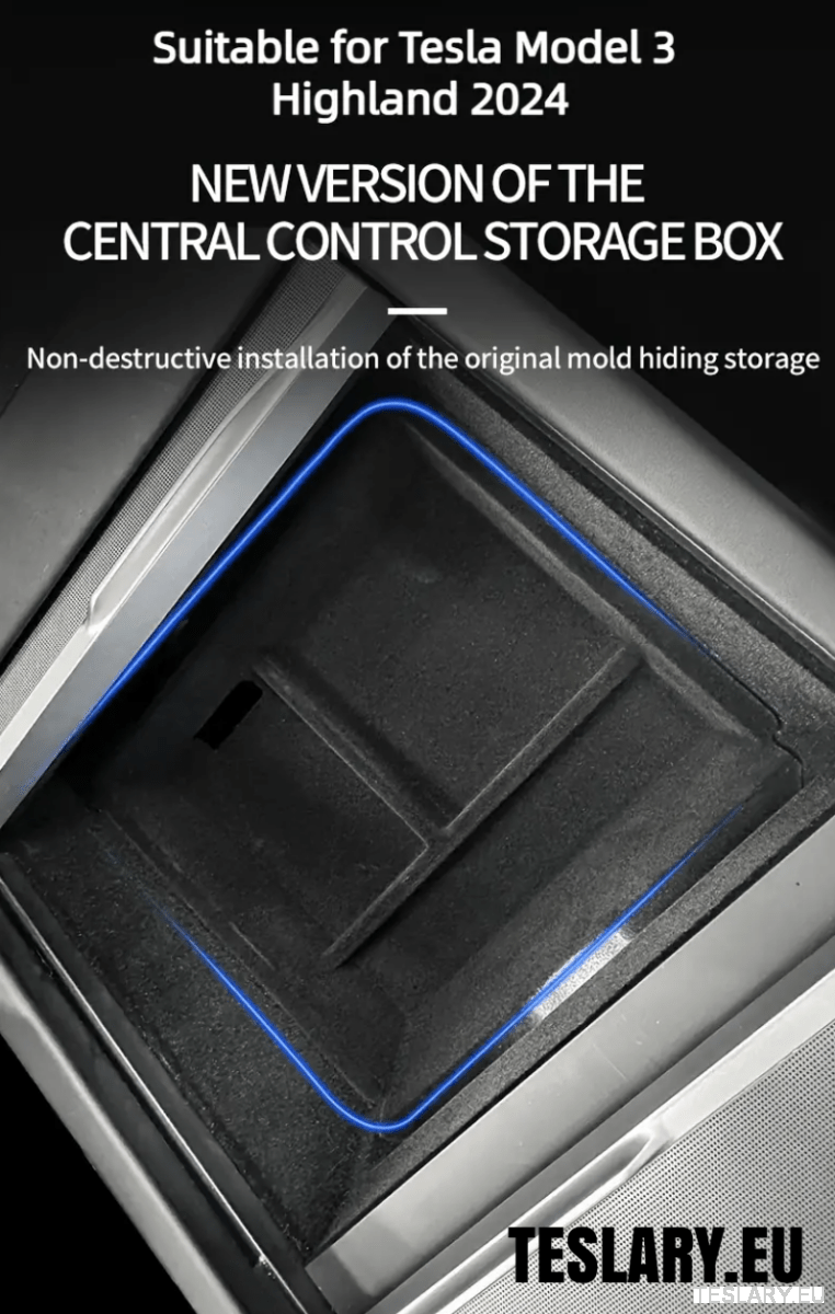 Tesla Model 3+ Highland Centre Console Rear Organiser Trays Front & Rear Flocking - TESLARY Tesla Shop Accessories Europe Nederlands Ireland Deutschland Espana Alicante France Italia