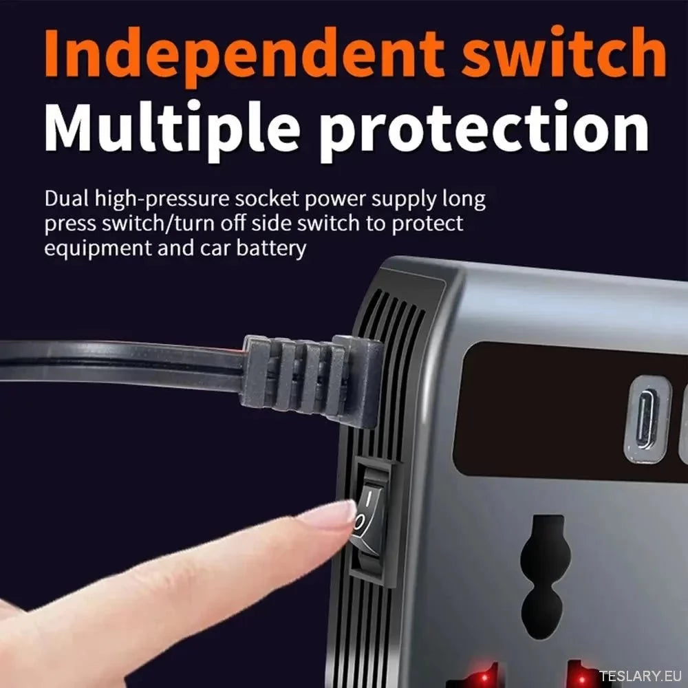 Multiport Car Power Inverter: 12V/24V to 220V with 9 Charging Ports - EV Compatible