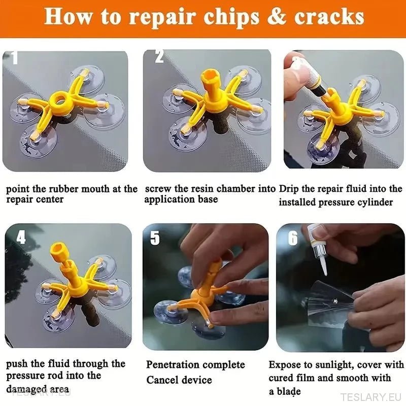 Windscreen Glass Crack Repair Kit with Resin Chamber - TESLARY Tesla Shop Accessories Europe Nederlands Ireland Deutschland Espana Alicante France Italia
