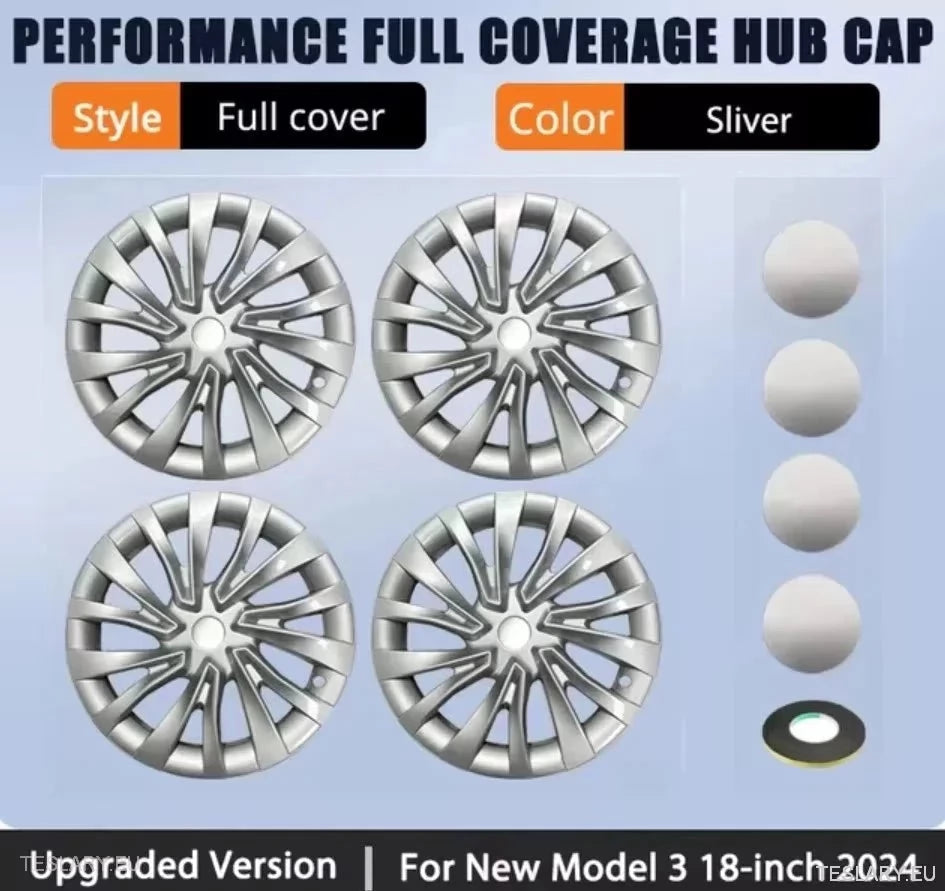 18" Tesla 3 Highland Full Rim Silver Wheel Covers