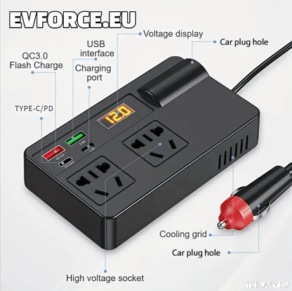 200 Watt 12 - 24V 220V Inverter Compatible with Tesla Cars ( EUROPEAN ONLY ) - TESLARY Tesla Shop Accessories Europe Nederlands Ireland Deutschland Espana Alicante France Italia
