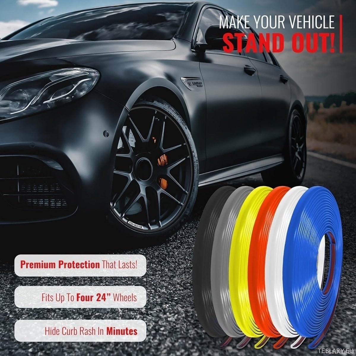 8M Car Wheel Rim Edge Protector, Rubber Wheel Hub Rim Guard, Vehicle Tyre Rim Decor Sticker Strip, Universal Automotive Accessories for Curb Rash and Wheel Scratch Prevention - TESLARY Tesla Shop Accessories Europe Nederlands Ireland Deutschland Espana Al