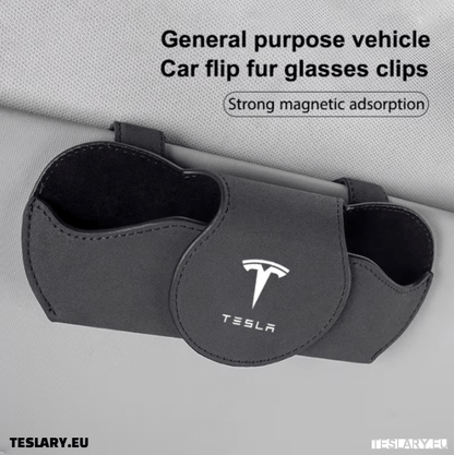 Tesla Glasses Case Sun Visor Glasses Holder With Tesla Logo Colour Black