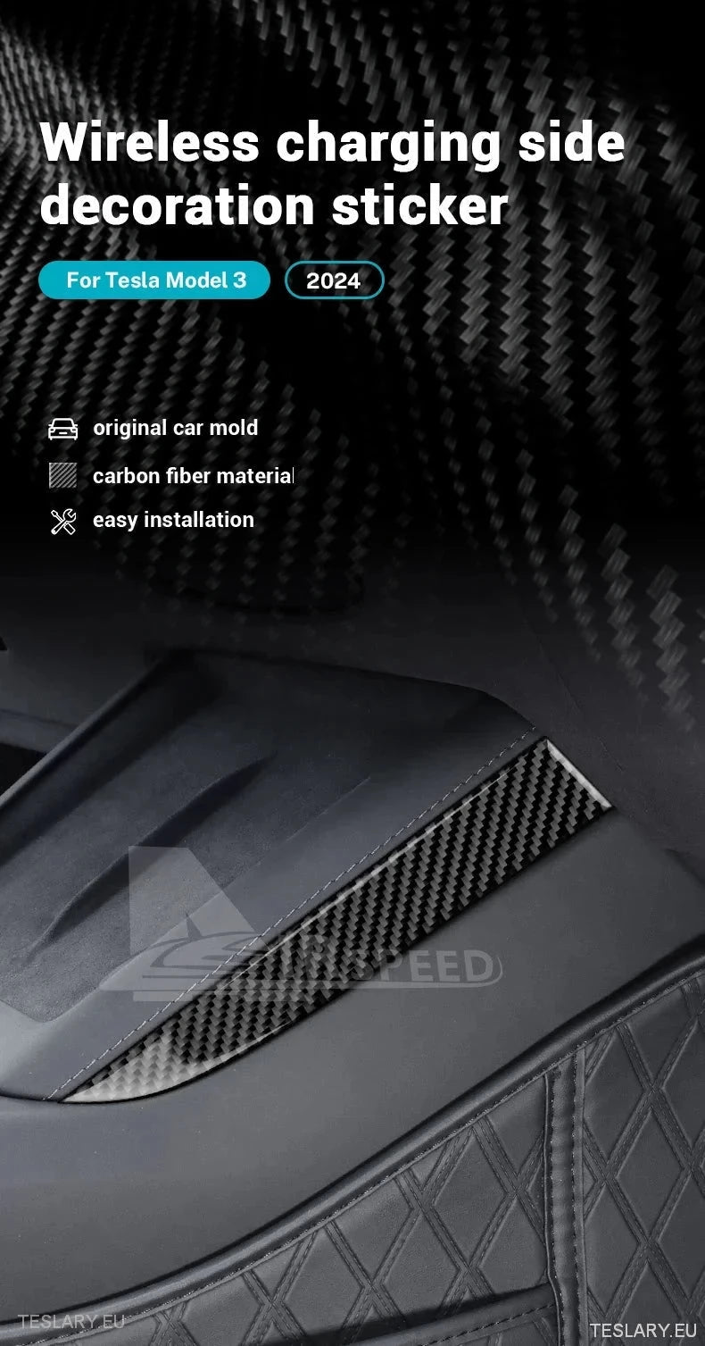 Tesla 3 Highland / Y Juniper Real Soft Carbon Fiber Side Trim for Wireless Charger