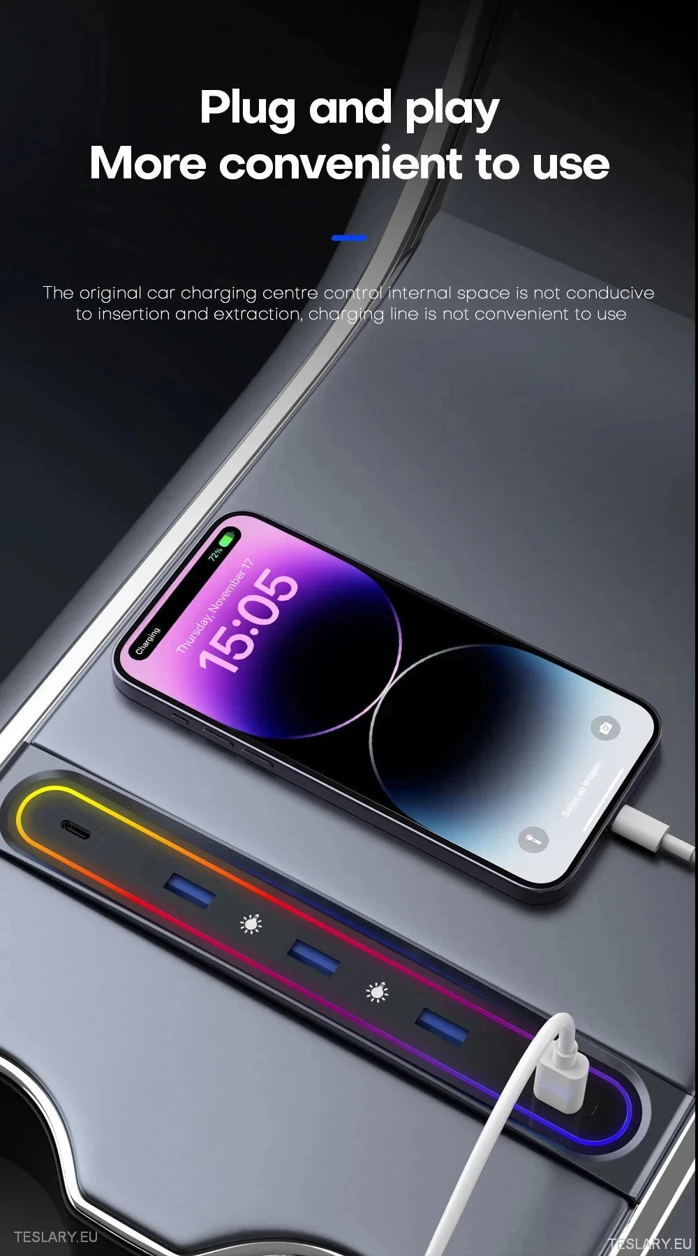 5 in 1 RGB USB Expansion Hub for Tesla 3/Y