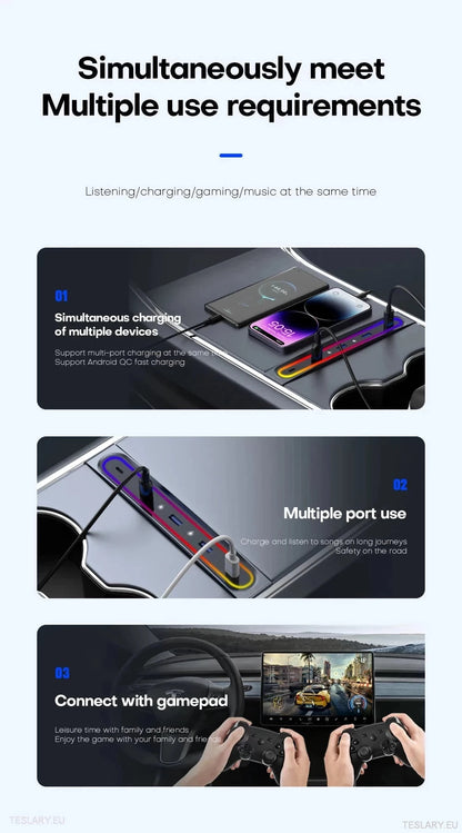 5 in 1 RGB USB Expansion Hub for Tesla 3/Y
