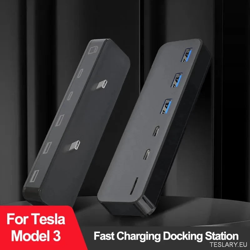 Docking Station For Tesla Model 3 Y USB Hub 27W Intelligent Fast Charging 6 in 2 Type-C Micro SD Model3 Modely 2021-2023