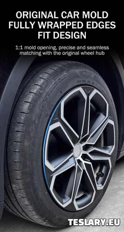 TESLA MODEL Y 19" UNIQUE S14 FULL COVER WHEEL HUBS BLACK & SILVER