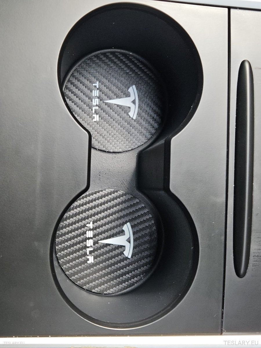 Tesla Model 3 Y S X Black Leather Centre Console Cup Inserts with Logo