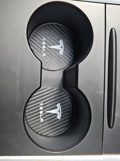Tesla Model 3 Y S X Black Leather Centre Console Cup Inserts with Logo