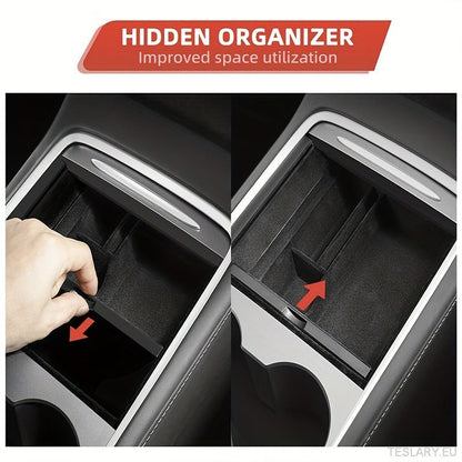 3PCS Center Console Organizer Tray Fit For Tesla Model 3 / Y  Armrest Hidden Cubby Drawer Storage Box Interior Accessories