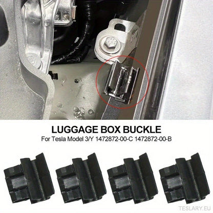 4pcs Durable Plastic Buckles for Tesla for Model Y / 3 Front Trunk, Luggage Storage Box Fixing Bracket, OE 1472872-00-B (for Model Y) 1472872-00-C (Model 3), Black, Matching Buckle