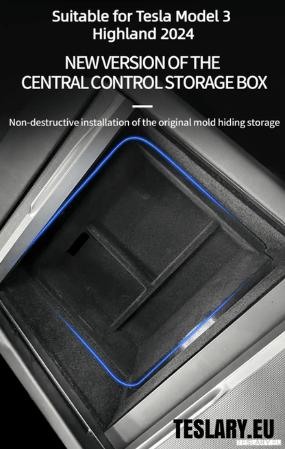Tesla Model 3+ Highland Centre Console Rear Organiser Trays Front & Rear Flocking - TESLARY Tesla Shop Accessories Europe Nederlands Ireland Deutschland Espana Alicante France Italia