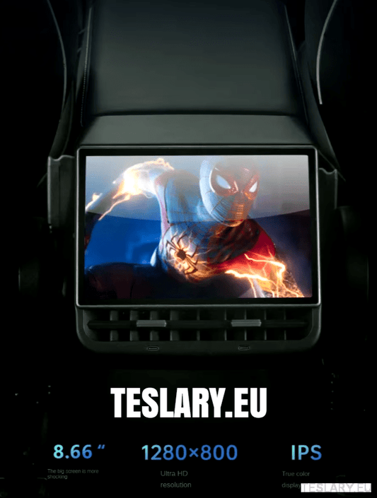 Tesla Model 3 / Y Rear 8.66" Screen with Android Auto & Apple Car Play - TESLARY Tesla Shop Accessories Europe Nederlands Dublin Cork Ireland Deutschland Espana Alicante France Italia