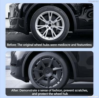 TESLA MODEL Y 19" UNIQUE S7 FULL COVER WHEEL HUBS - TESLARY Tesla Shop Accessories Europe Nederlands Ireland Deutschland Espana Alicante France Italia